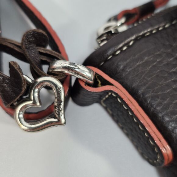 Brighton Brown & Cream Canvas Leather Crossbody Bag with Floral Lining - Picture 3 of 10